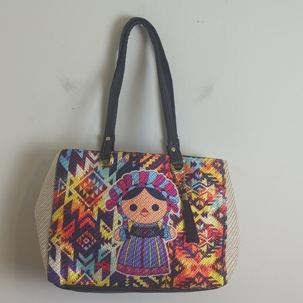 Aztec Mexico Tote Bag Purse with Little Girls in Traditional Dress Colorful